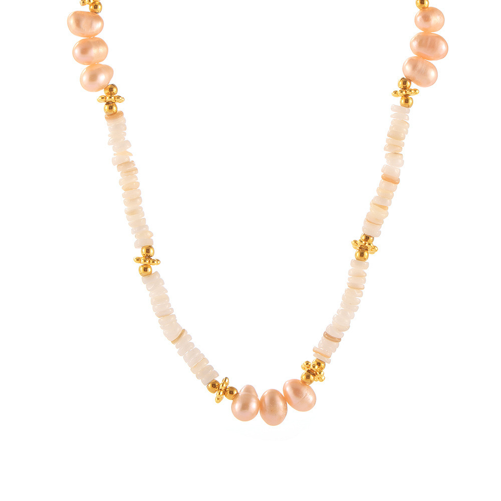 Baroque pearl shell beaded necklace