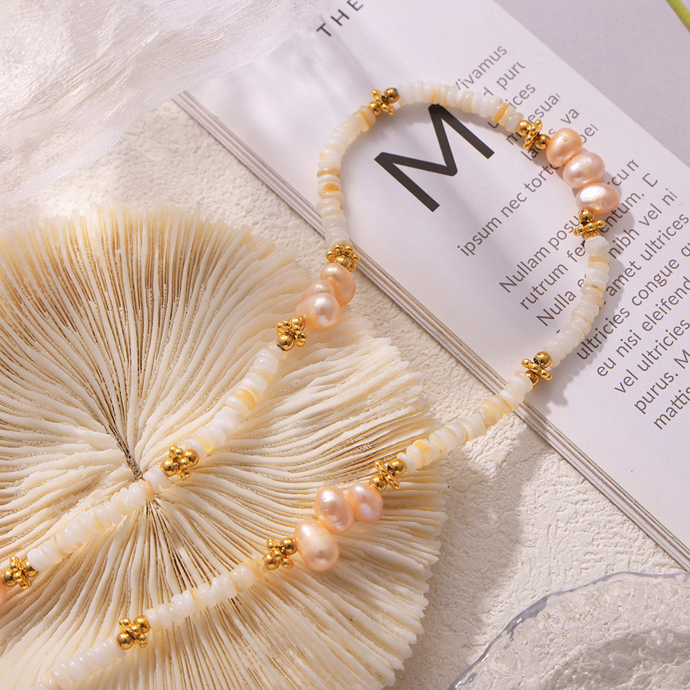 Baroque pearl shell beaded necklace