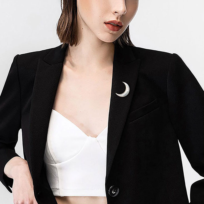 Natural shell moon brooch