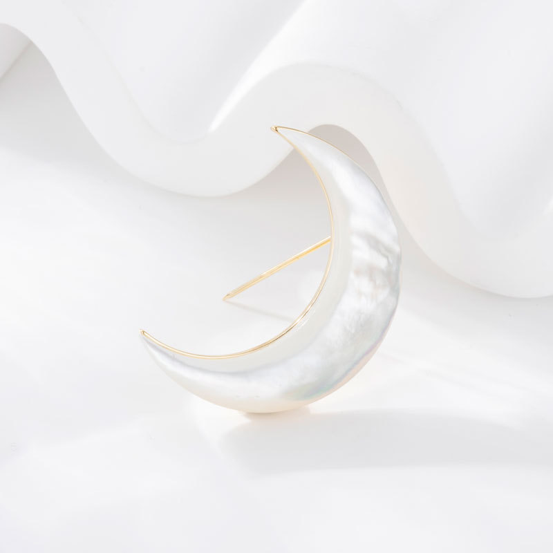 Natural shell moon brooch