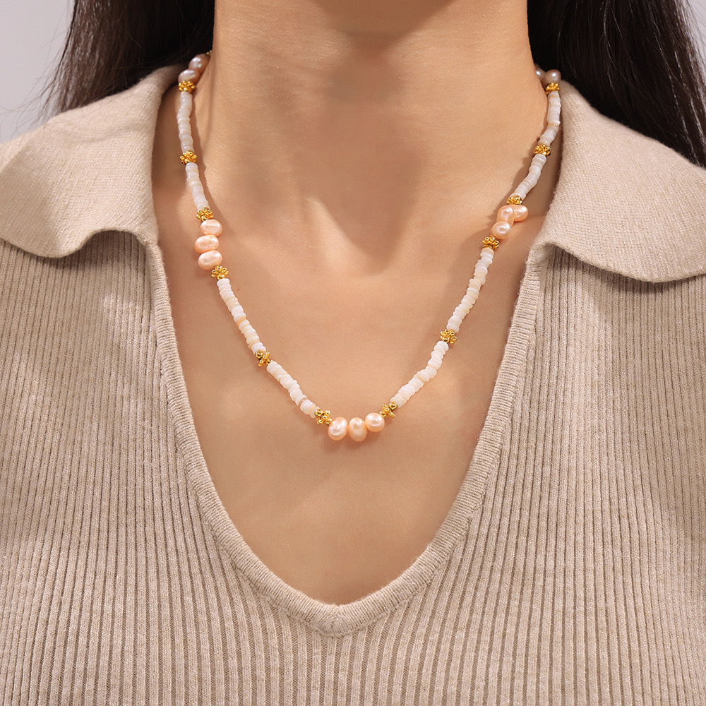 Baroque pearl shell beaded necklace
