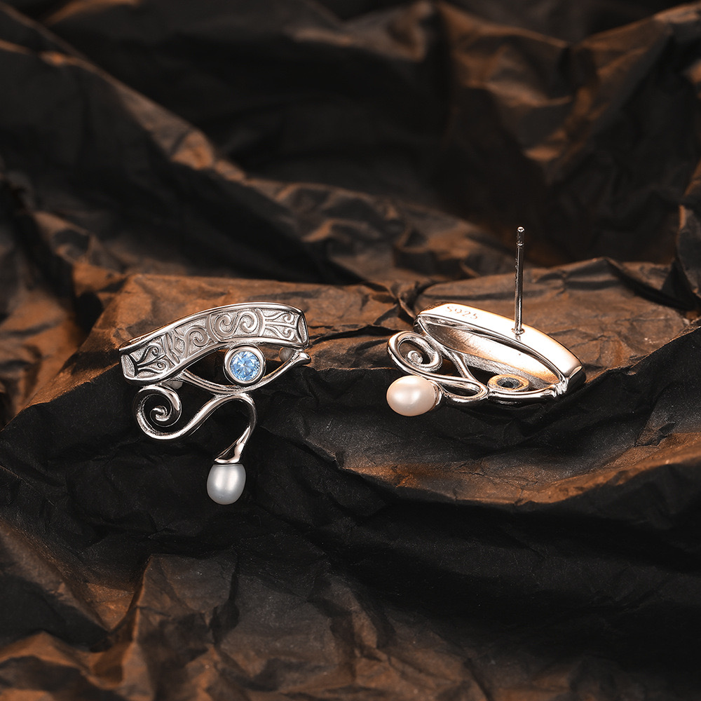 Sterling Silver Pearl Eye of Horus Earrings
