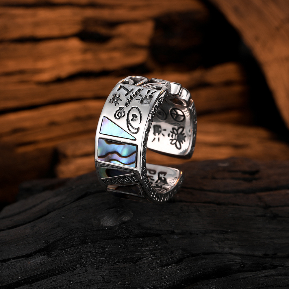 Natural Abalone Shell Graffiti Ring