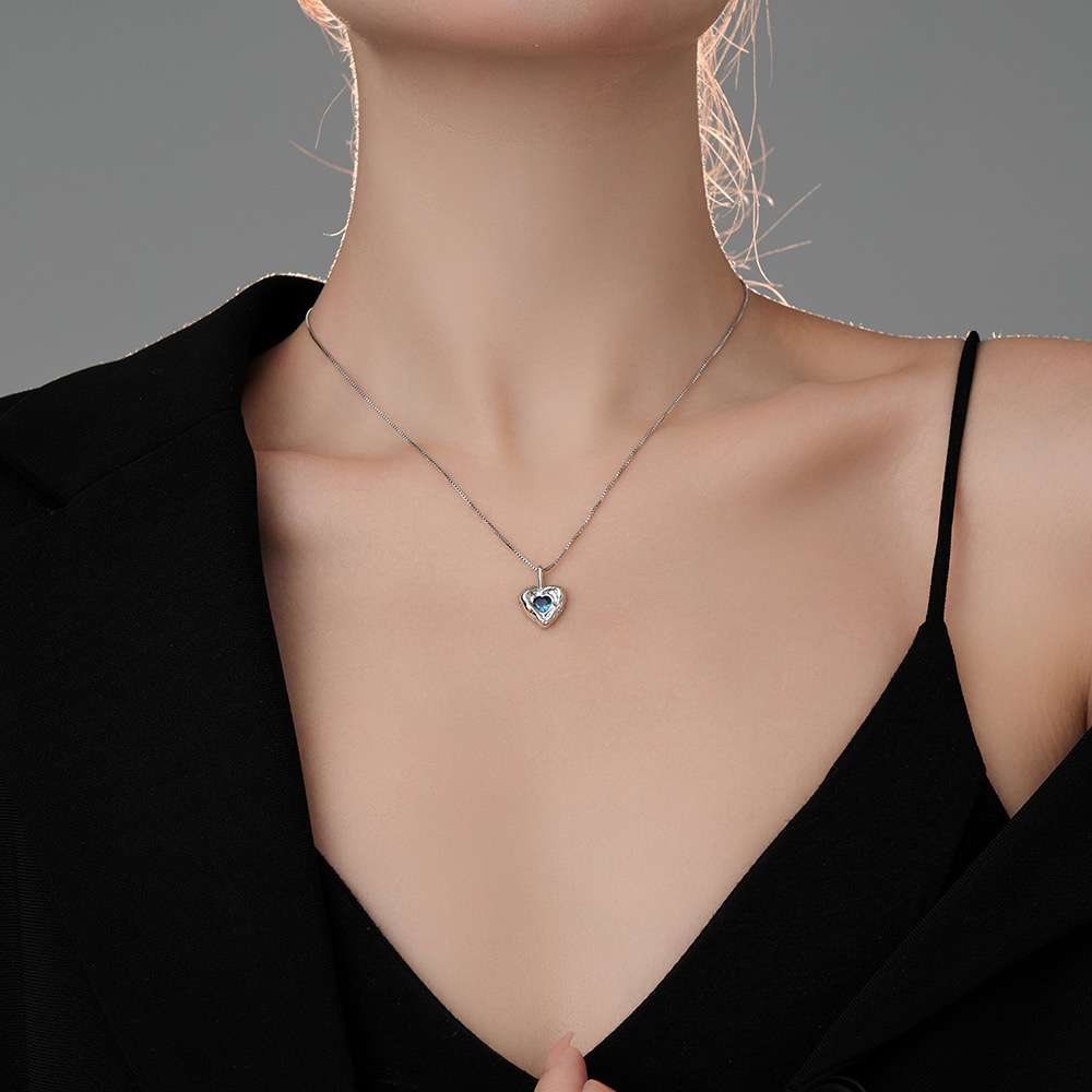 Sterling Silver (Platinum Plated) Ocean Heart Necklace