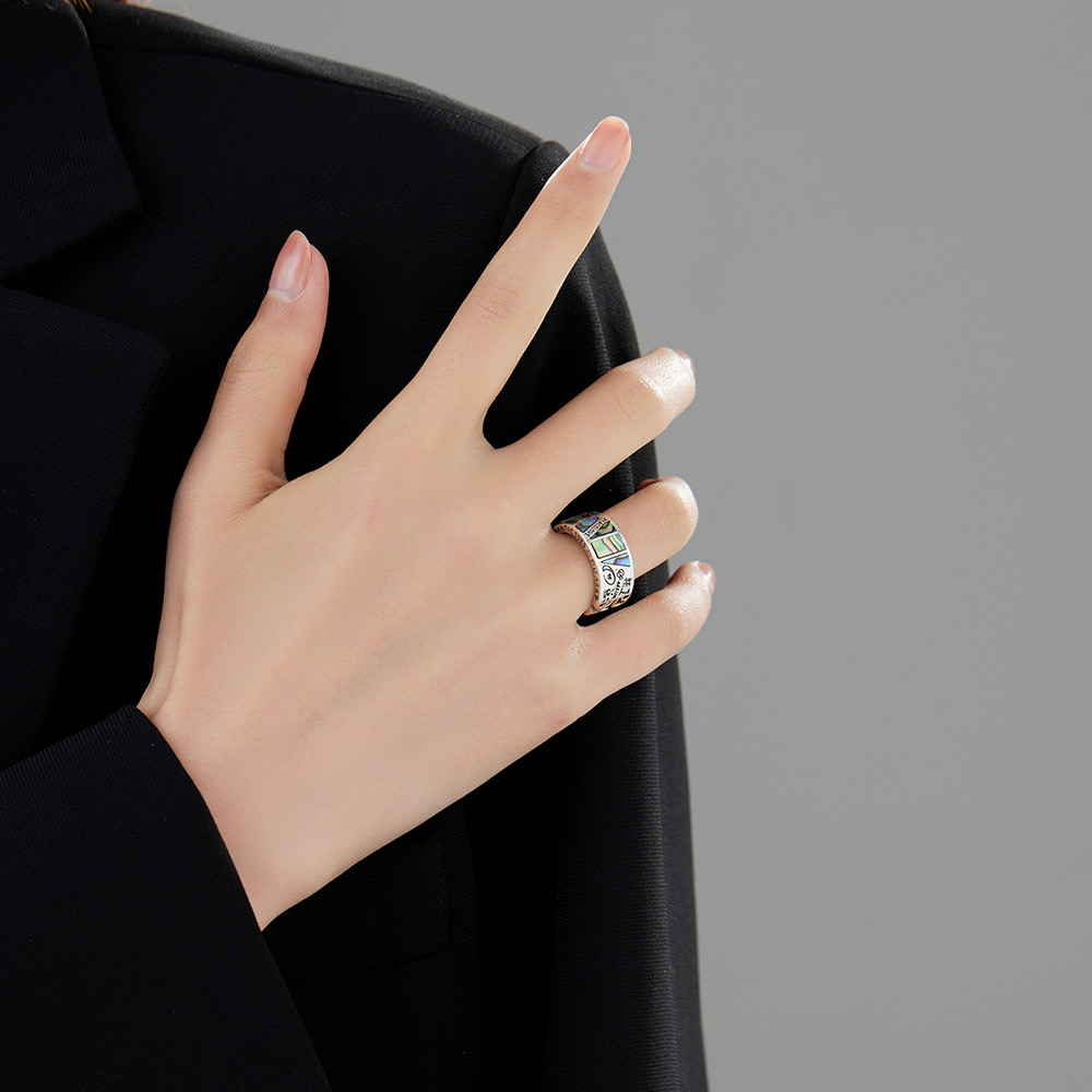 Natural Abalone Shell Graffiti Ring