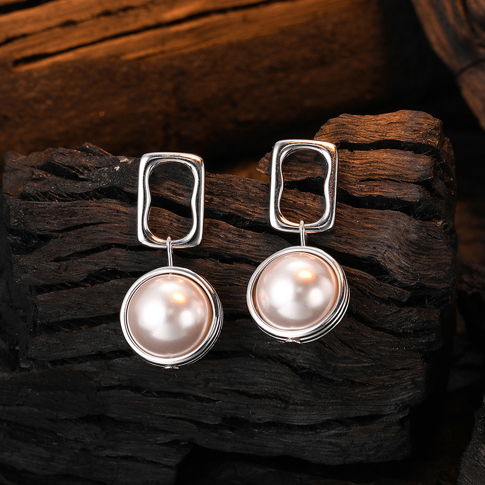 French Rectangular Large Pearl Earrings