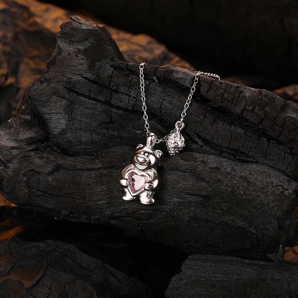 Pink zircon naughty bear necklace