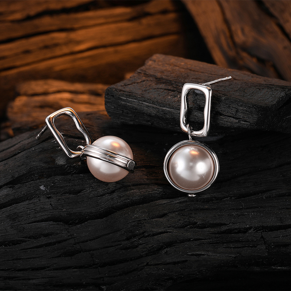 French Rectangular Large Pearl Earrings