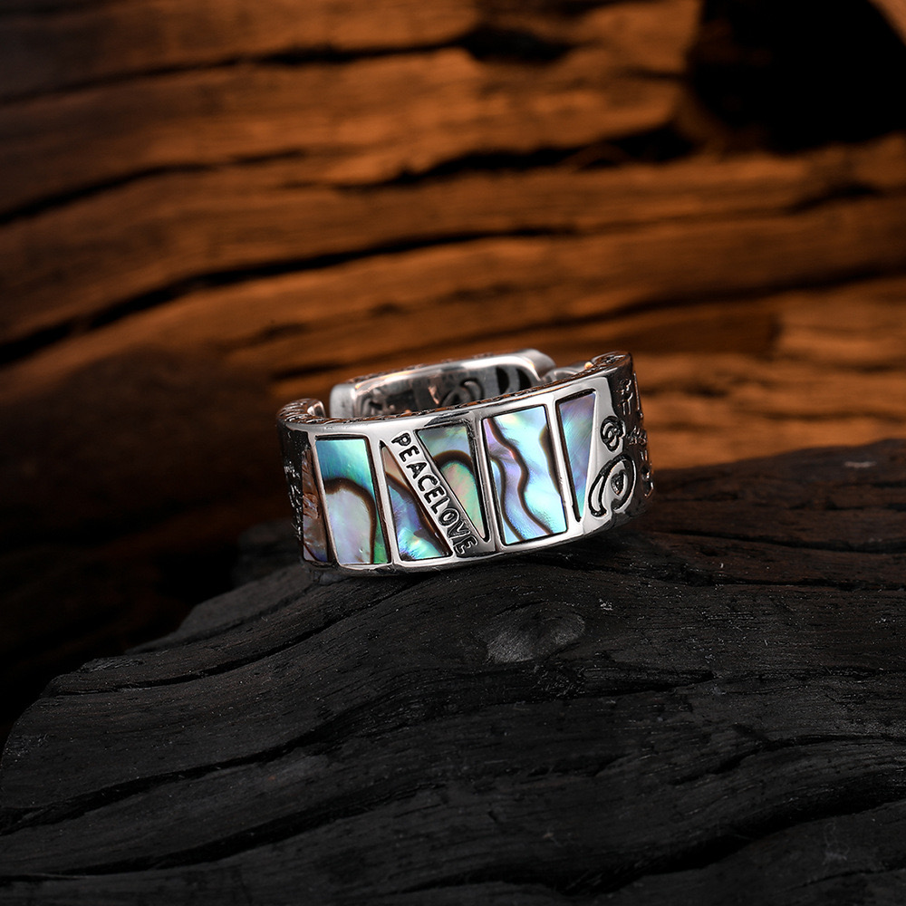 Natural Abalone Shell Graffiti Ring