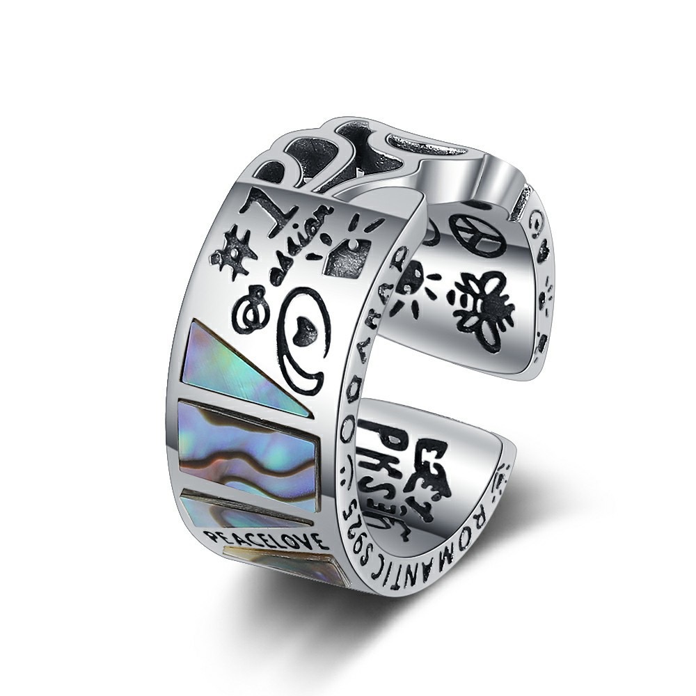 Natural Abalone Shell Graffiti Ring