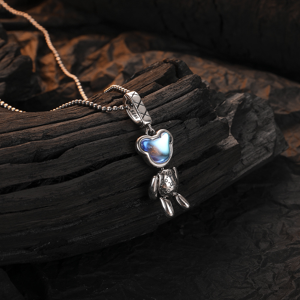 Moonstone Big Head Bear Necklace