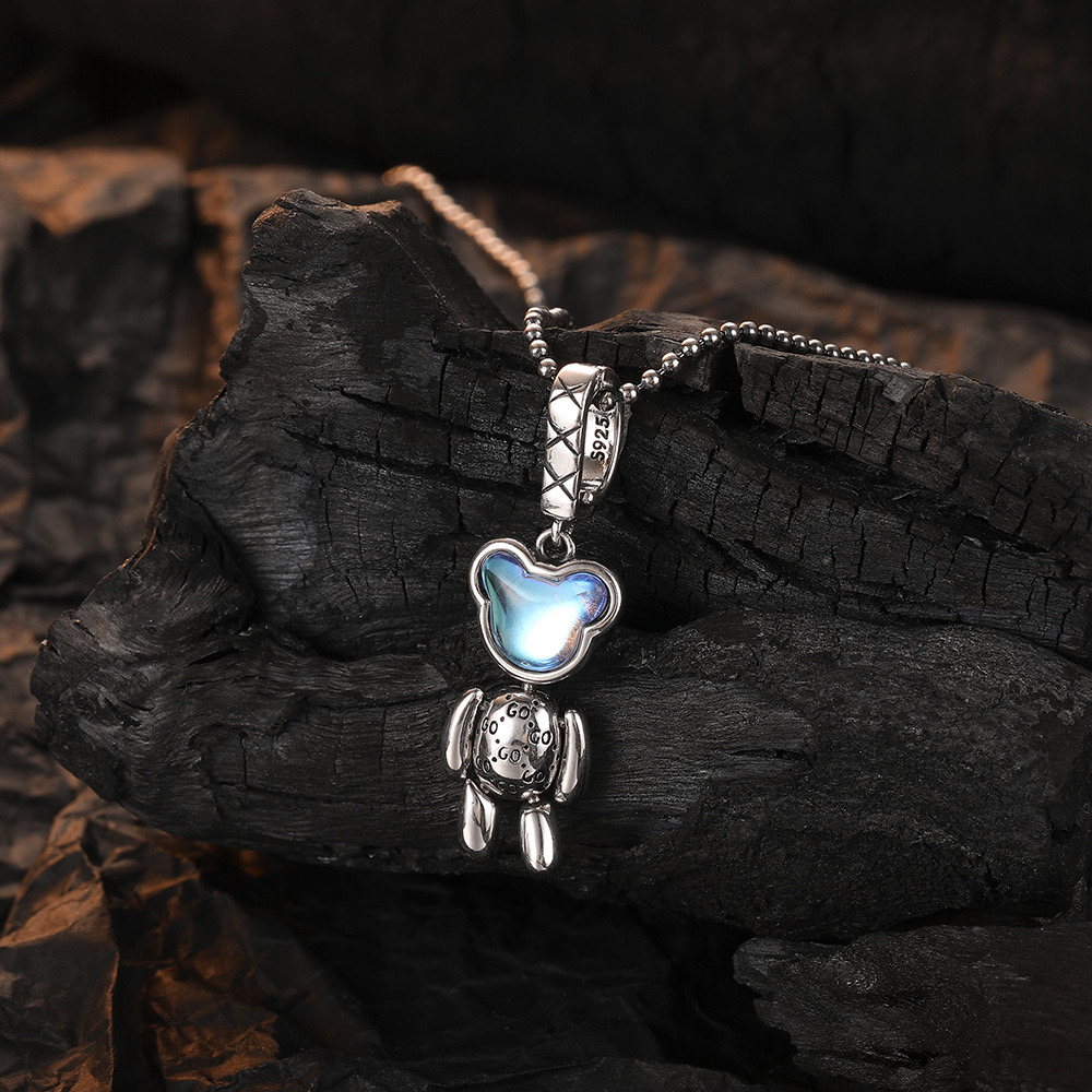 Moonstone Big Head Bear Necklace