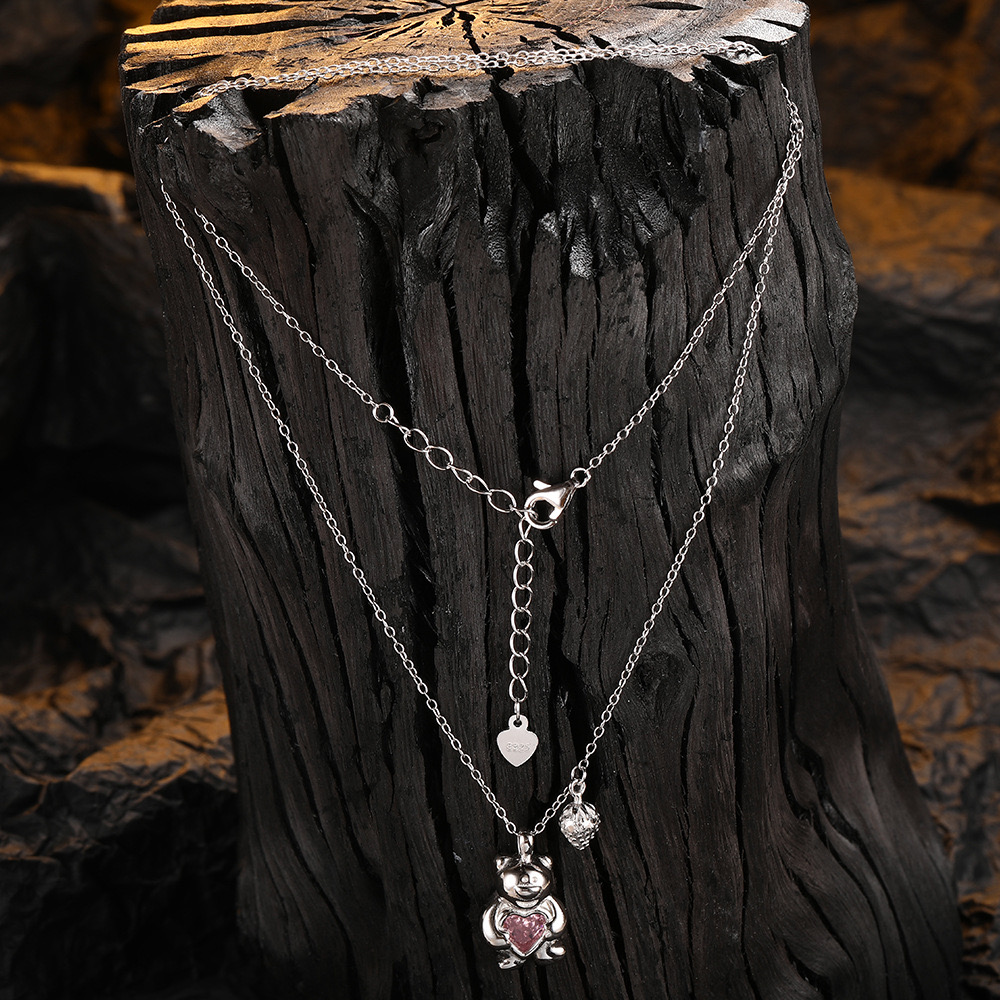 Pink zircon naughty bear necklace