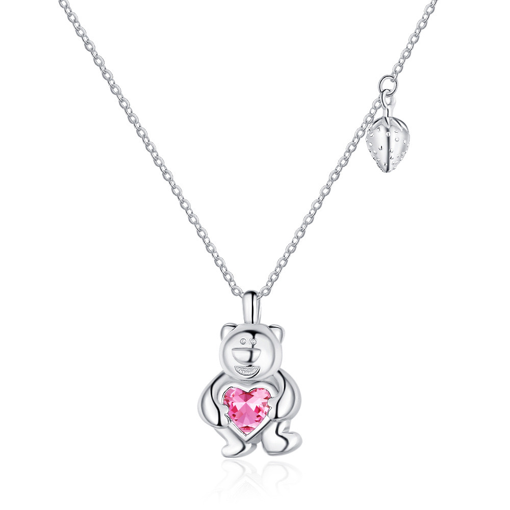 Pink zircon naughty bear necklace