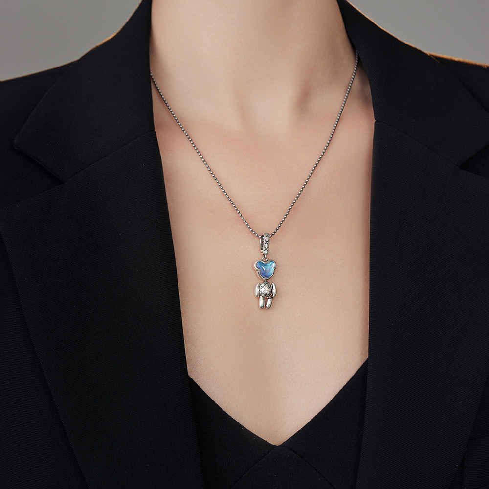 Moonstone Big Head Bear Necklace