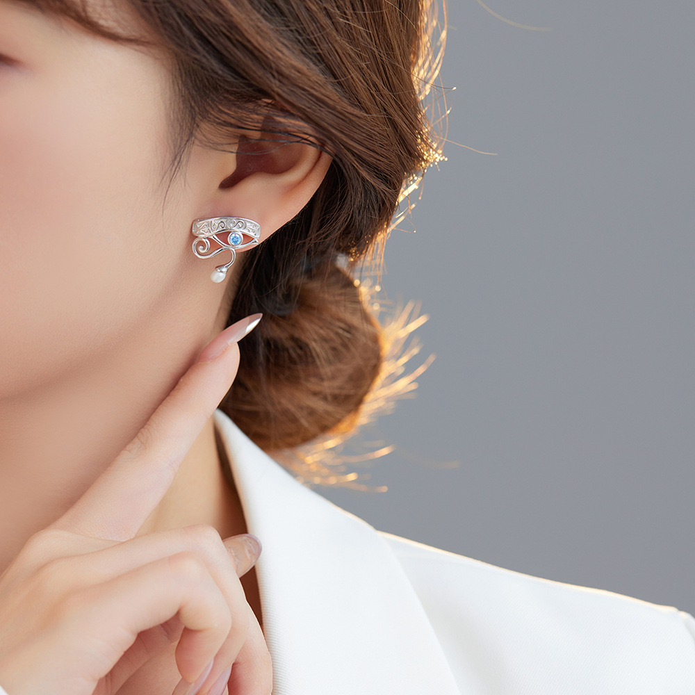 Sterling Silver Pearl Eye of Horus Earrings