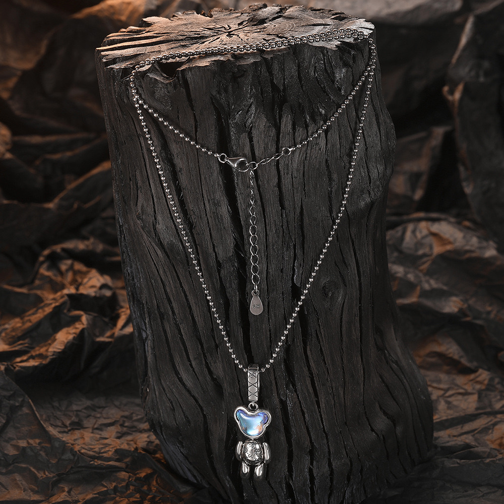 Moonstone Big Head Bear Necklace