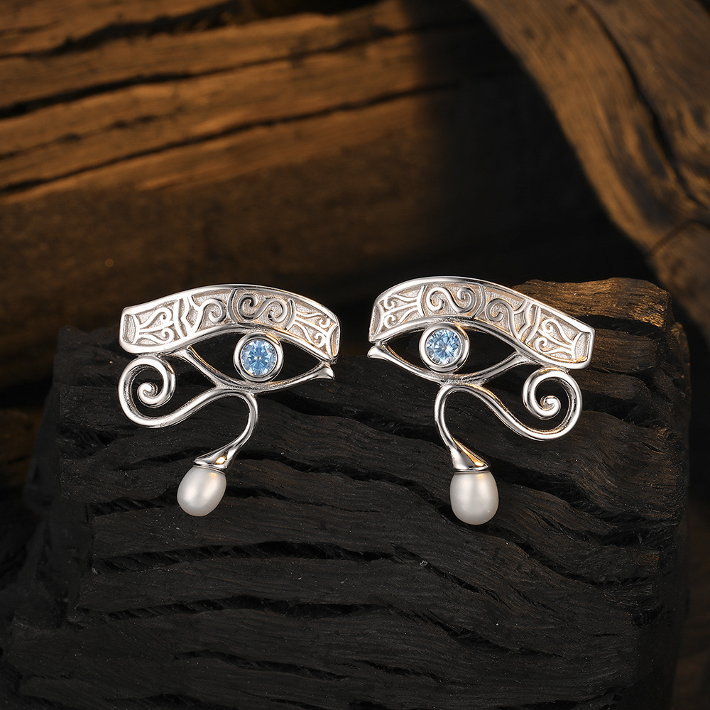 Sterling Silver Pearl Eye of Horus Earrings