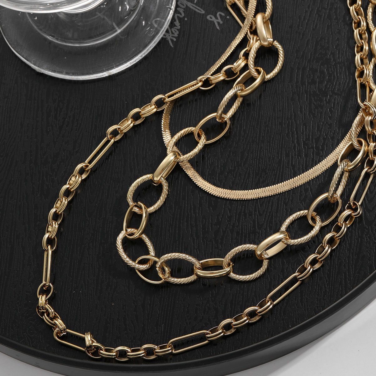 18K gold-plated snake bone 3-layer superimposed necklace