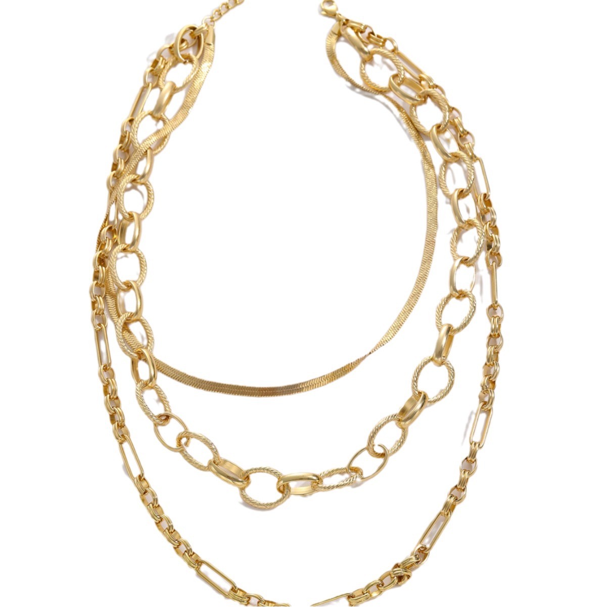 18K gold-plated snake bone 3-layer superimposed necklace