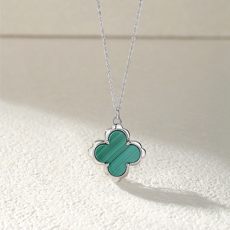 Four-leaf clover-Malachite necklace 18K
