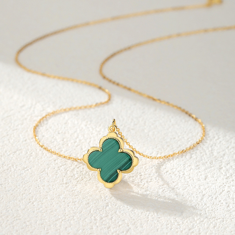 Four-leaf clover-Malachite necklace 18K