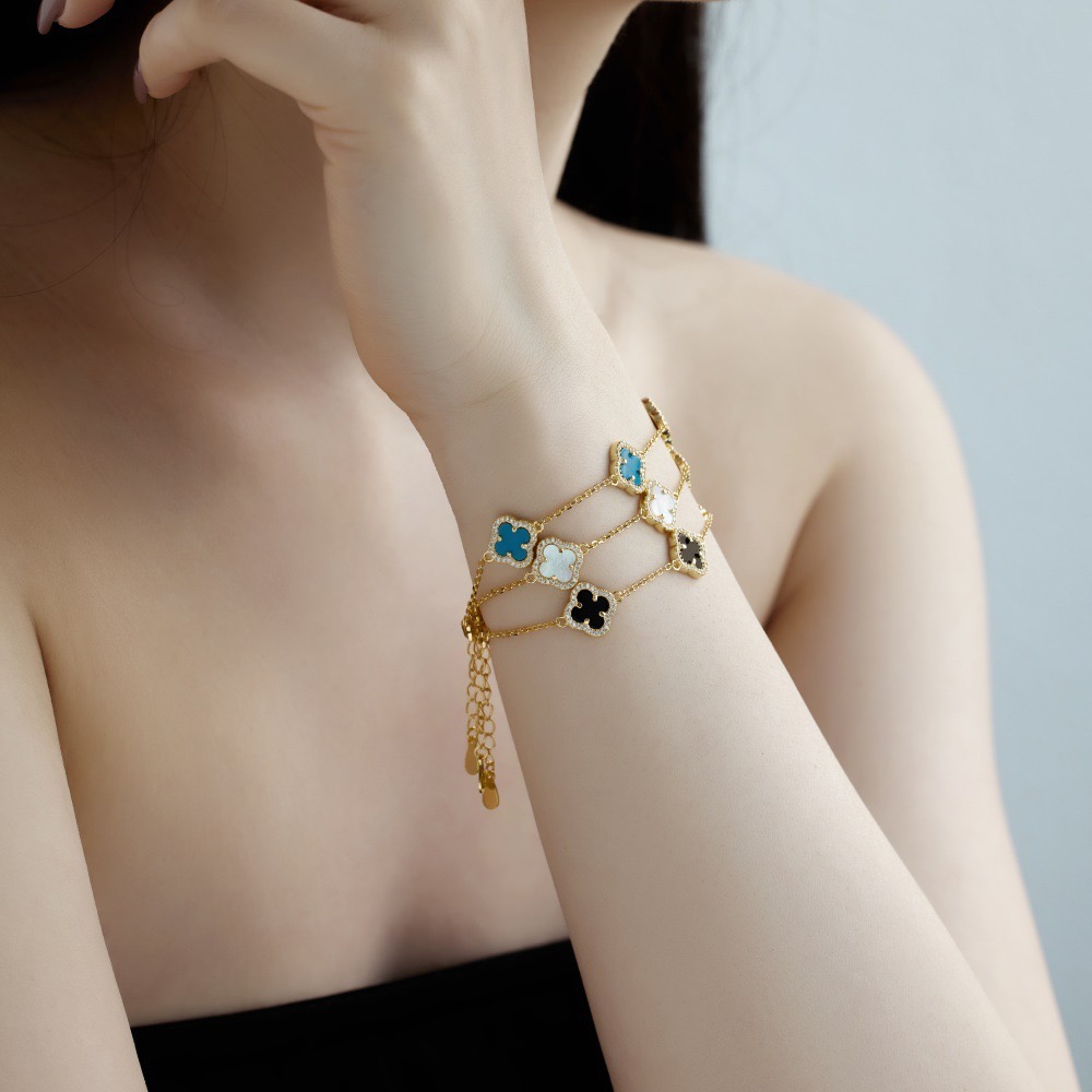 Four-leaf clover-Malachite Bracelet 18K