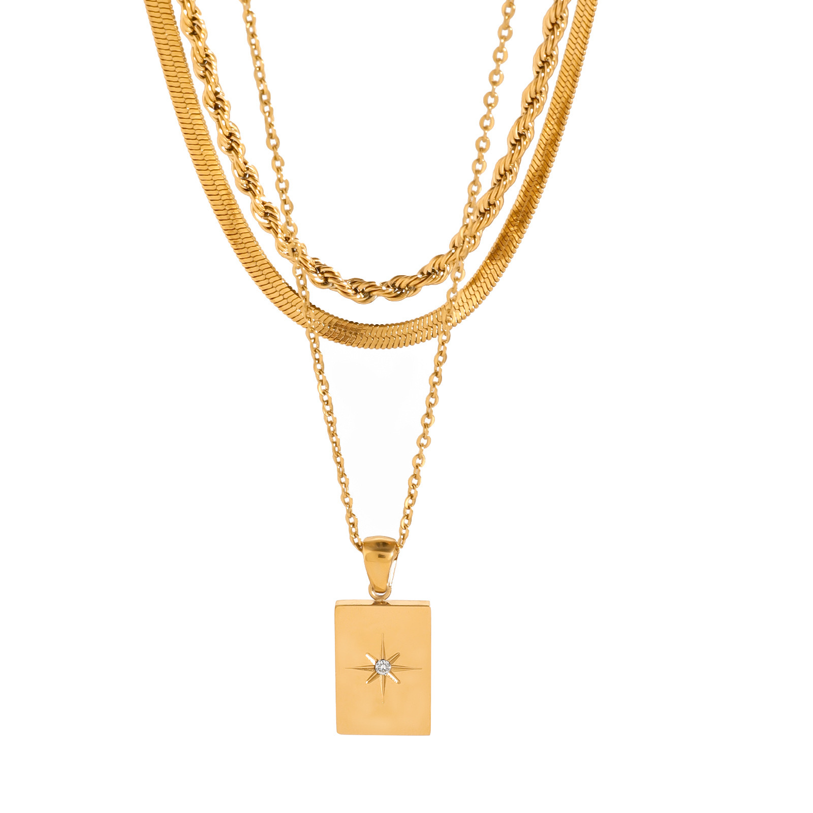 Three-layer 14K eight-pointed star necklace 01
