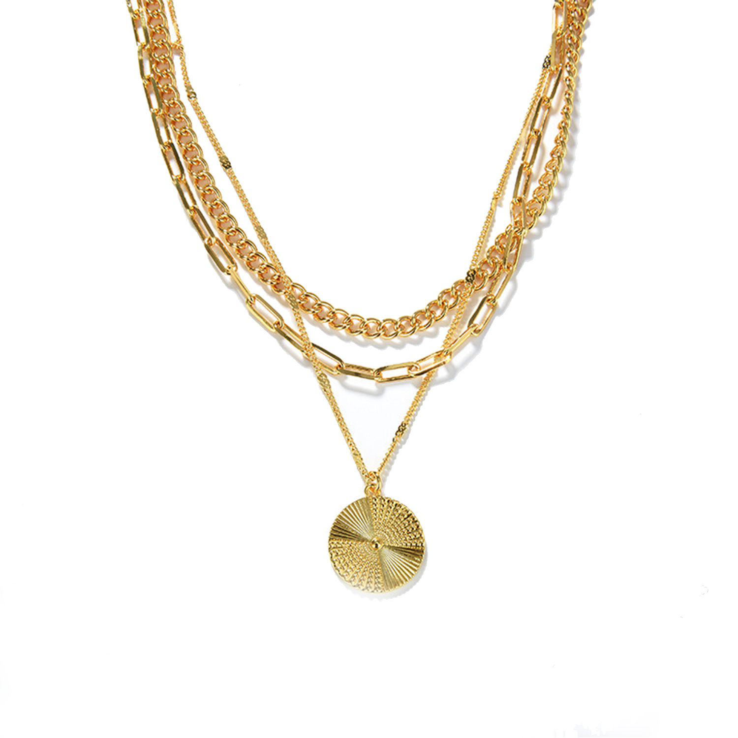 European style three stacked design coin pendant necklace NN24112918