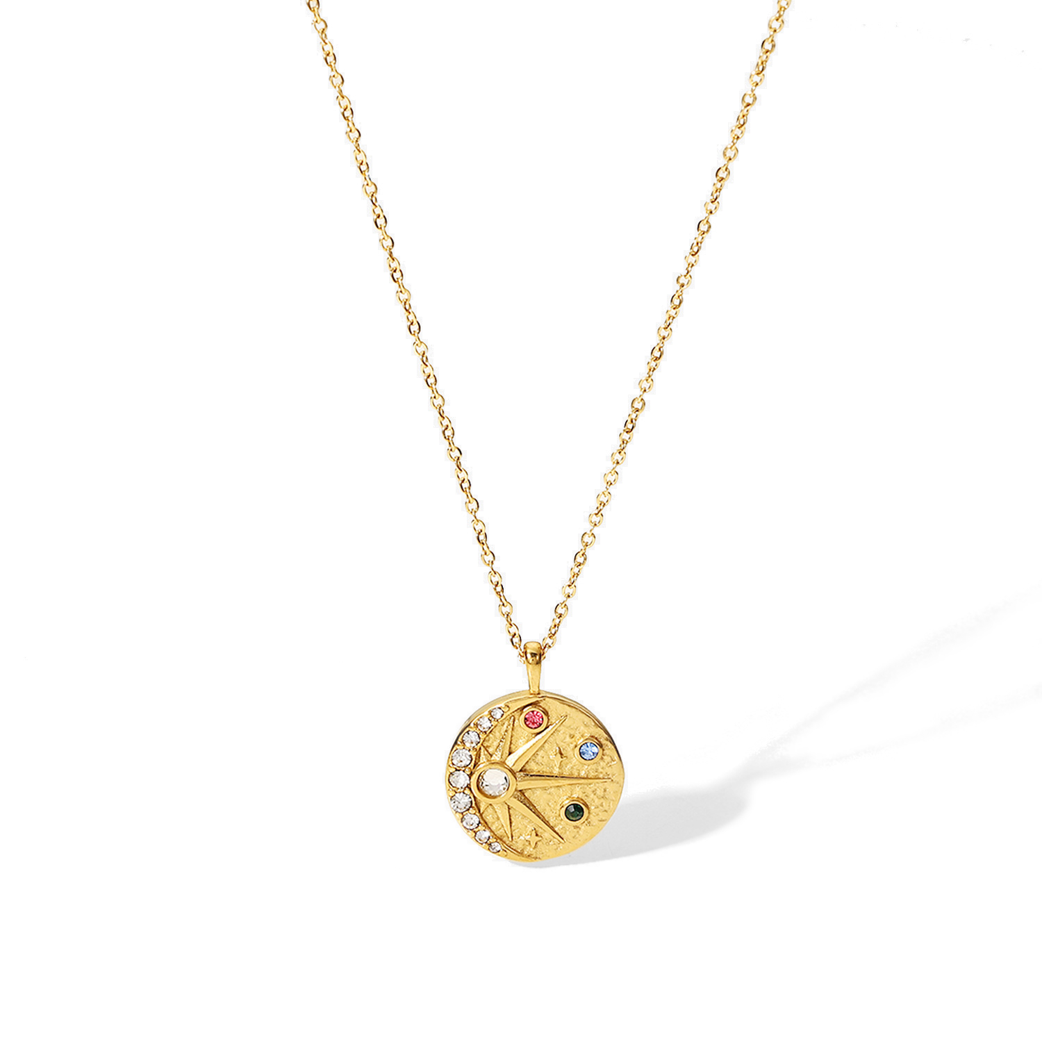 18K gold plated starry sky sun and moon necklace