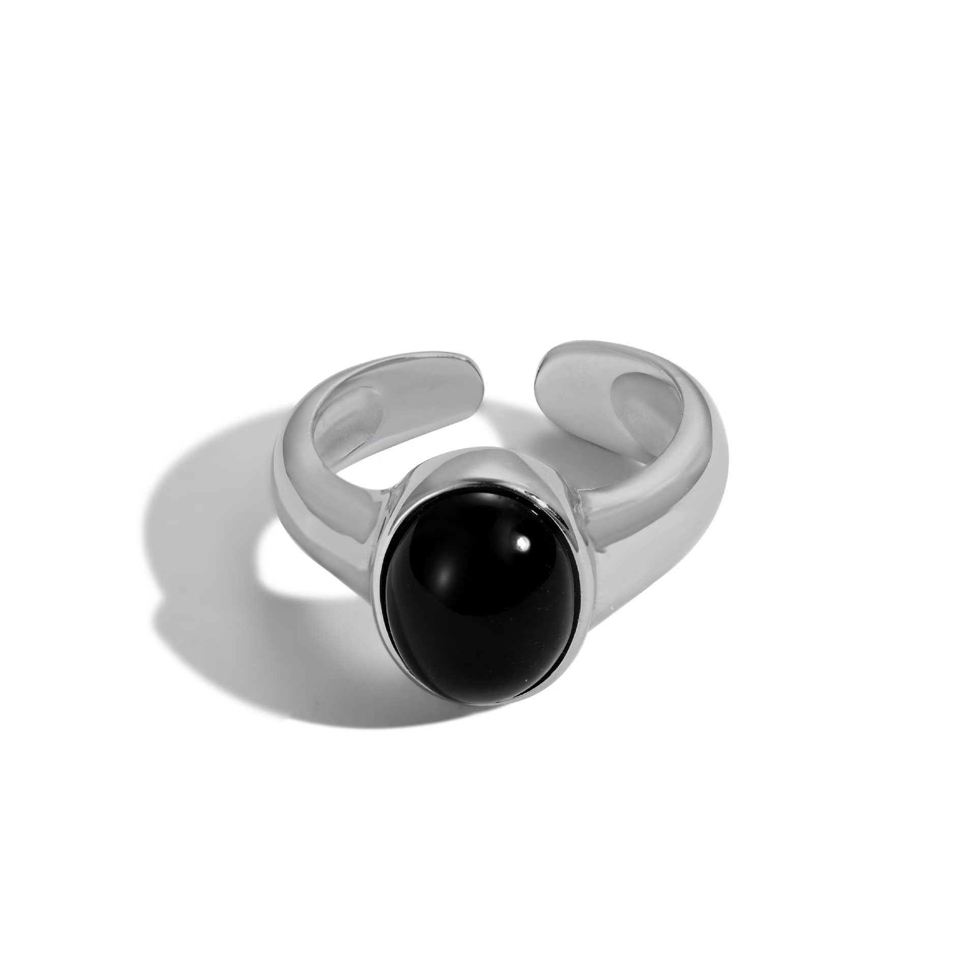S925 Silver Natural Black Agate Ring