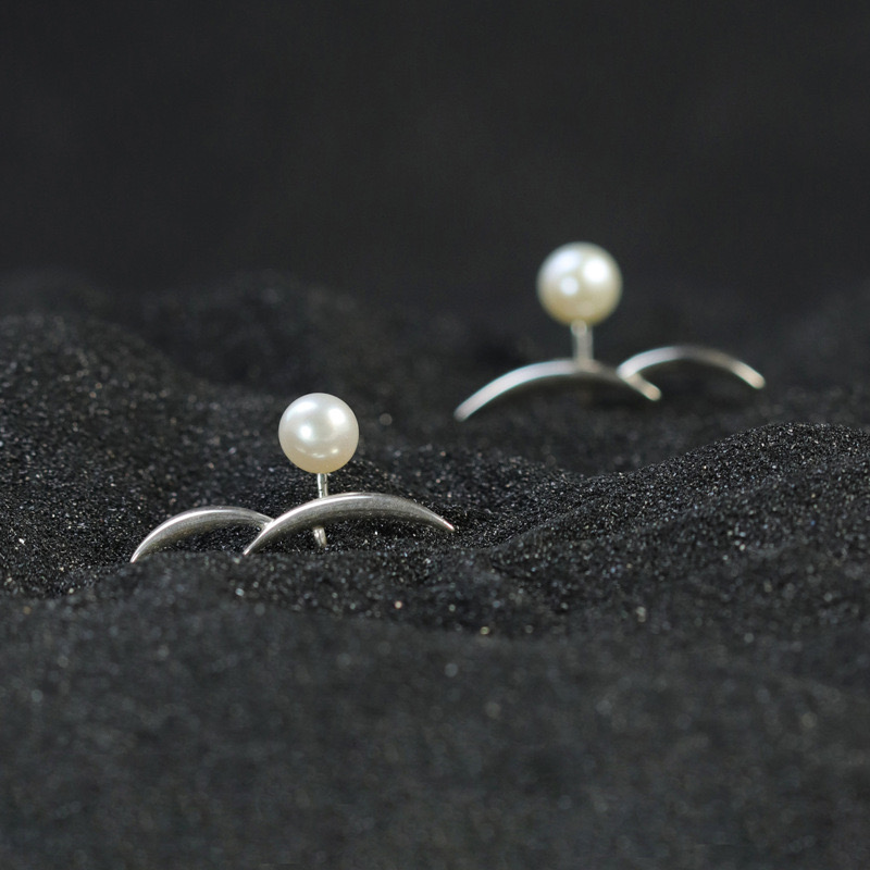 Double Moon Water Wave Pearl Earrings