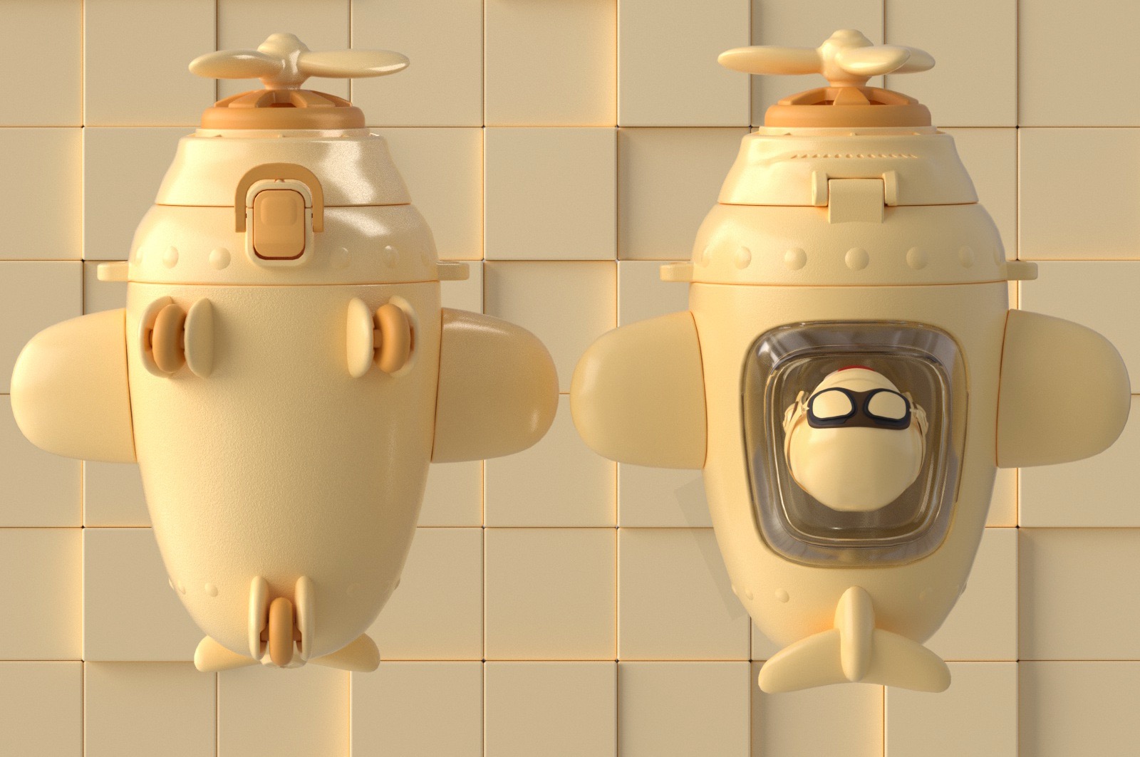 Tragbare Wasserflasche in Busform mit Tragegurt