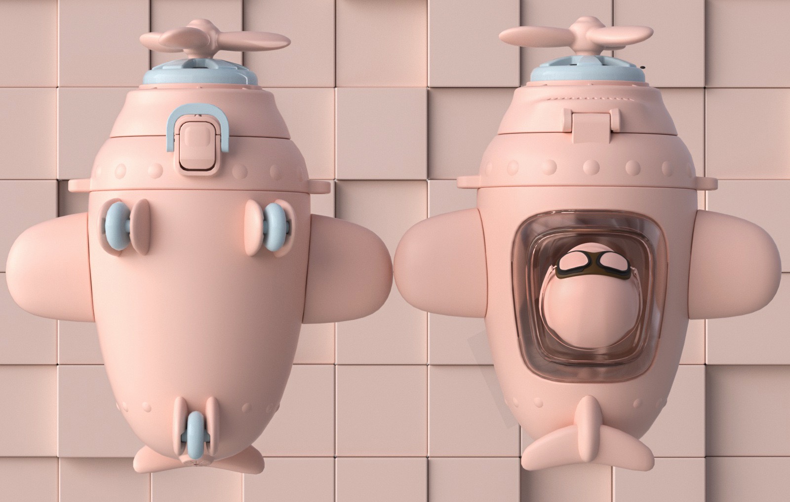 Tragbare Wasserflasche in Busform mit Tragegurt