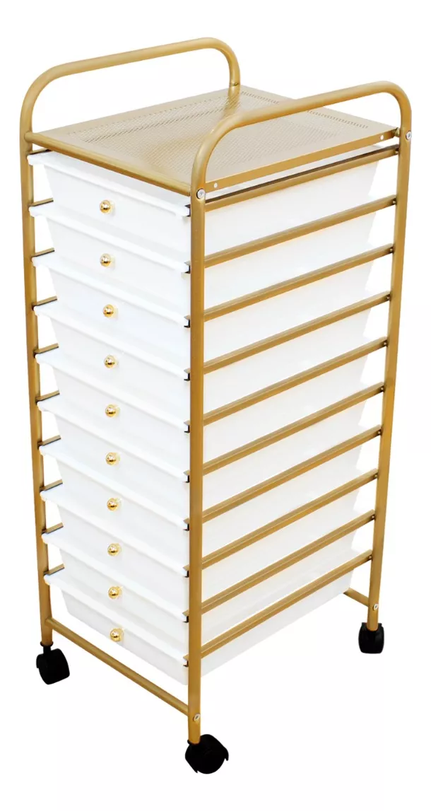 Carrito Organizador Estética, Cocina, Oficina 10 Niveles Color Blanco/Dorado