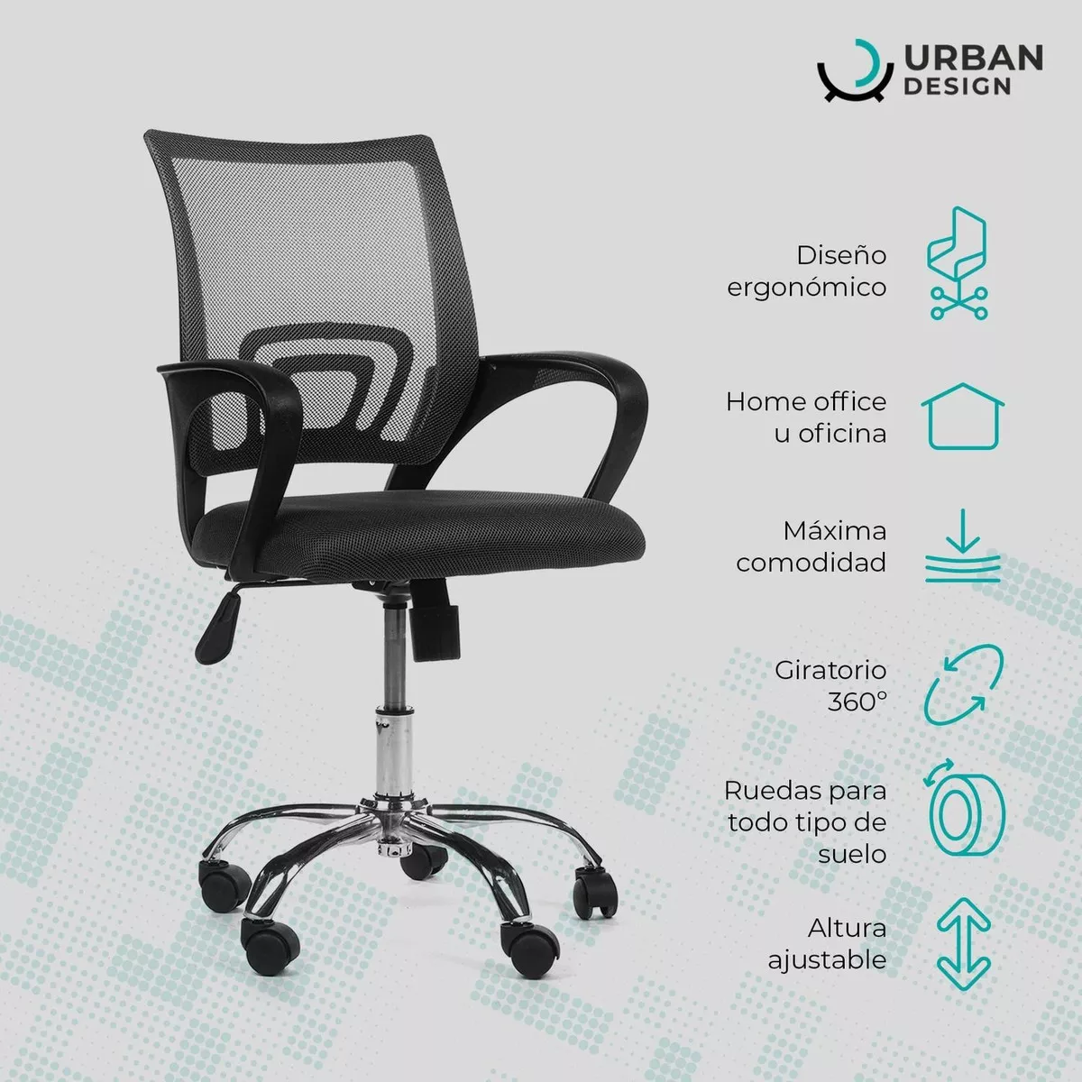 Silla de escritorio Urban Design YZ01B ergonómica  negra con tapizado de cuero sintético
