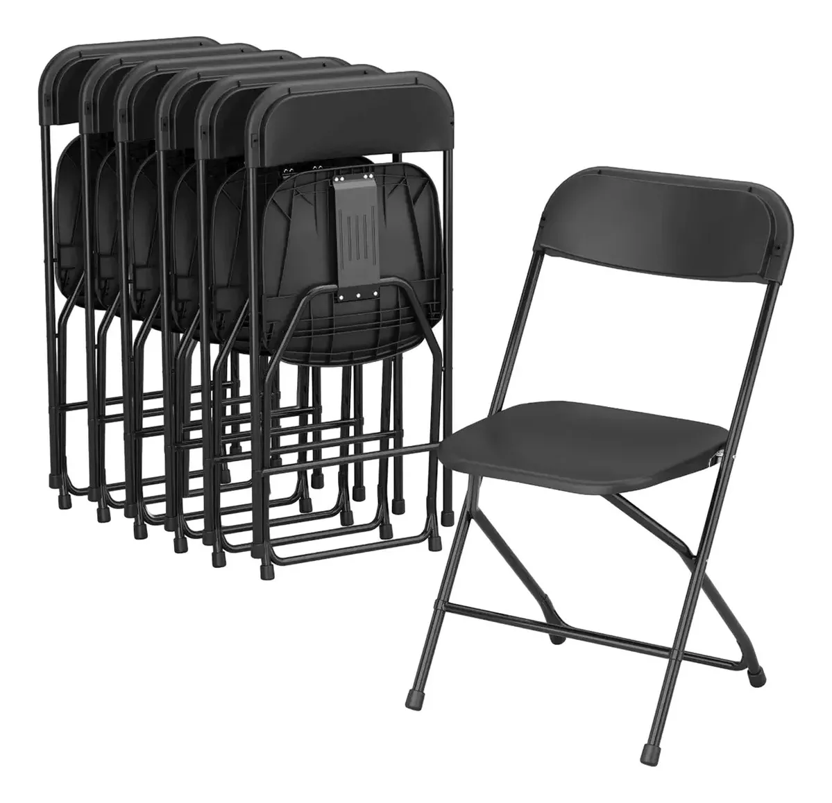 Kit 6 Sillas Plegables Reforzadas Antideslizante Multiusos Color Negro Plegable Plus