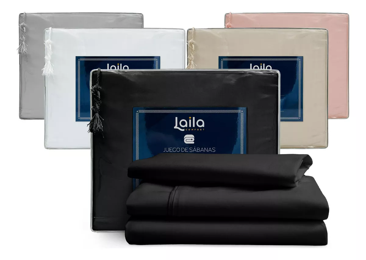 Sabana Matrimonial Dreamon , Premium Tacto Egipcio, Laila Color Negro Diseño de la tela Liso