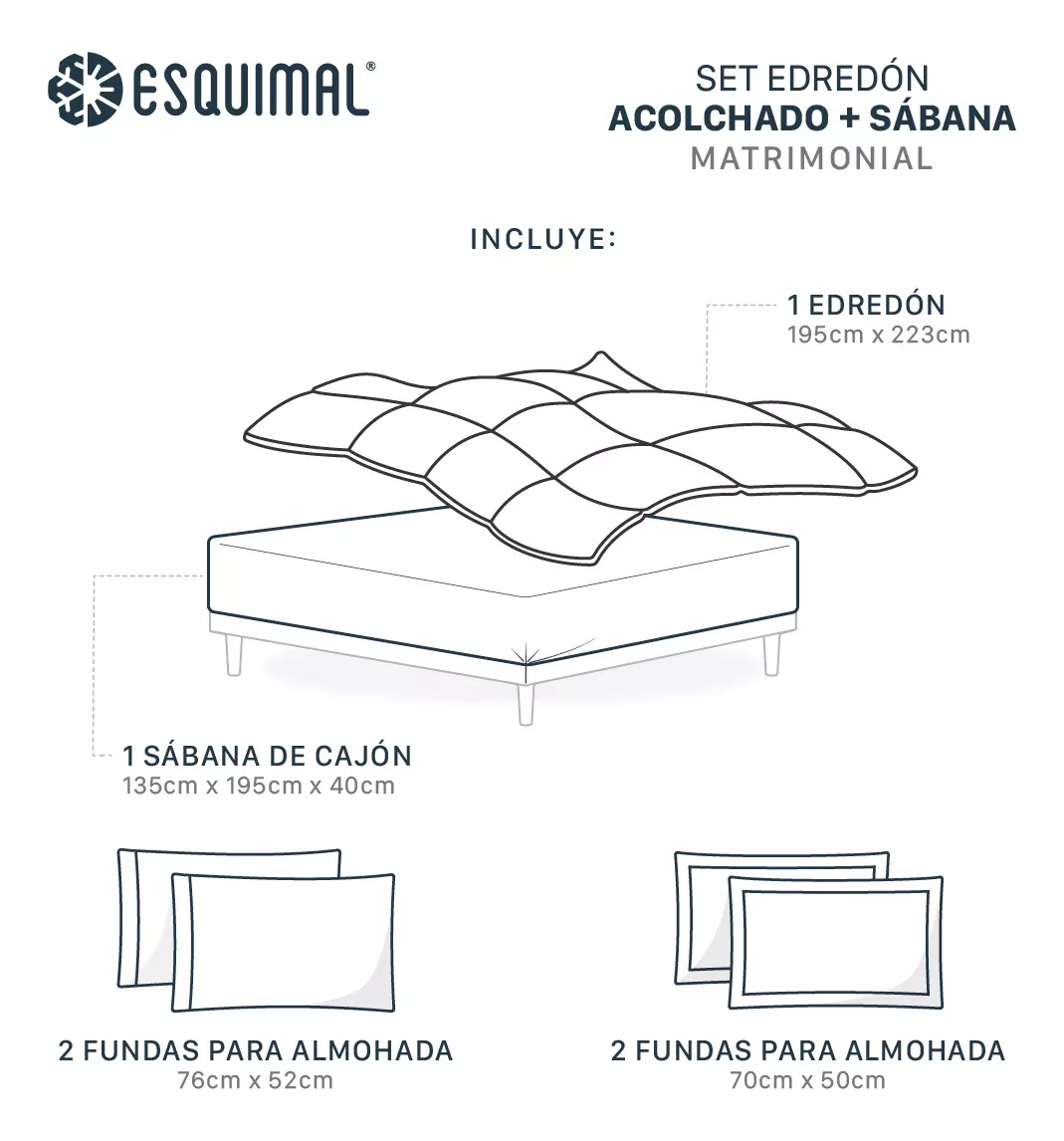 Set Edredón Invernal Matrimonial Esquimal + Fundas De Almohada + Sábana De Cajón, Rosa-rosa Claro