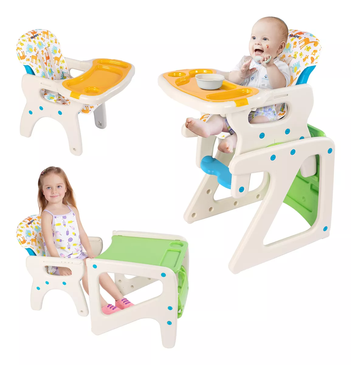 Sejoy Silla Comer Bebé Gy01-gree Plegable 3 En 1 Ajustable