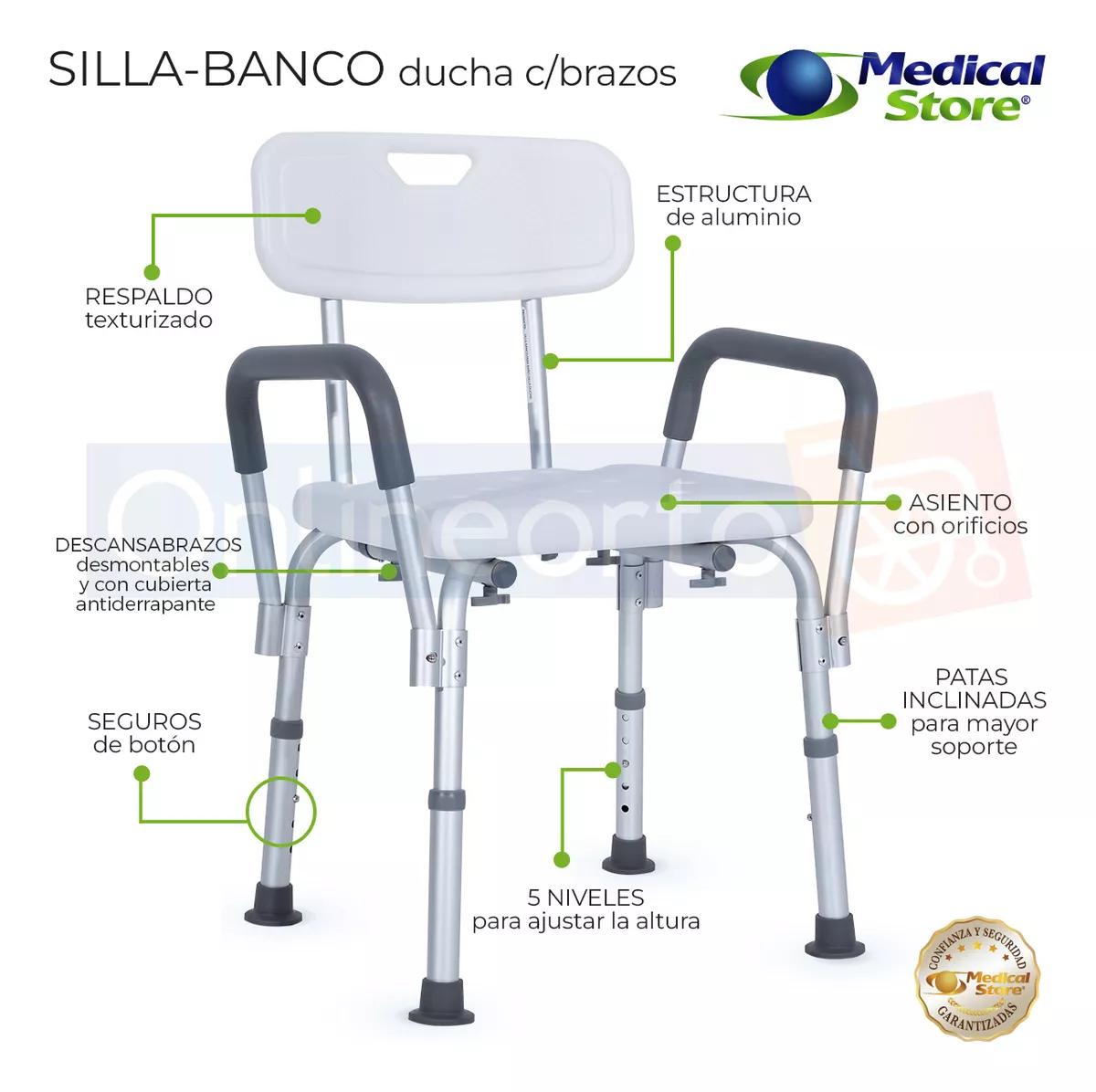 Silla Ducha Baño Ajustable Brazos Respaldo Drive Envio Grat.