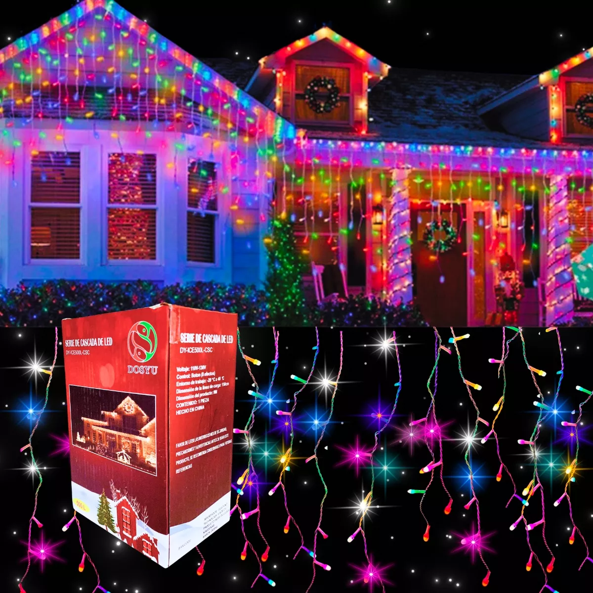 Luces Led Cascada 9m 500l Dosyu Transparente Dy-ice500l-csc