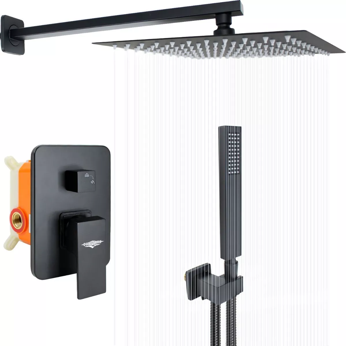 Regadera Cuadrada Negra Lluvia Acero Inox Monomando 25cm Acabado Mate Color Negro