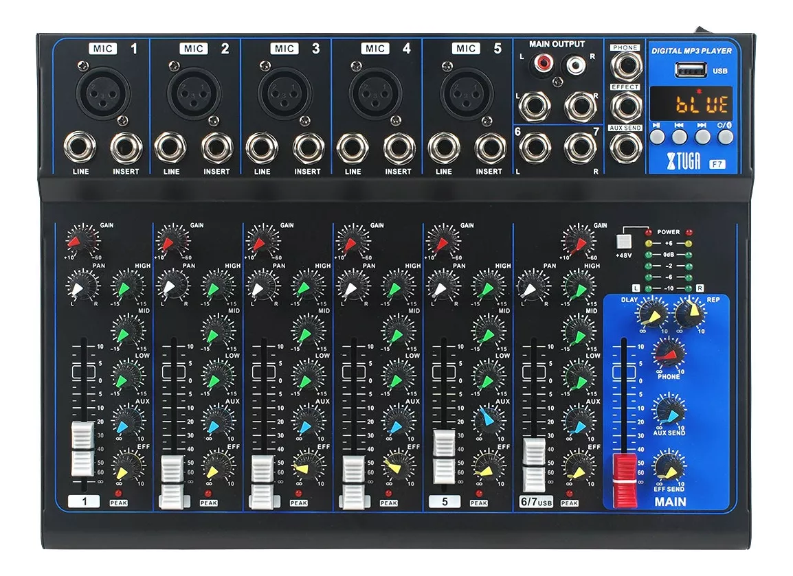 Xtuga 7 Canales Mezcladora Tarjeta Audio Bluetooth Effect F7