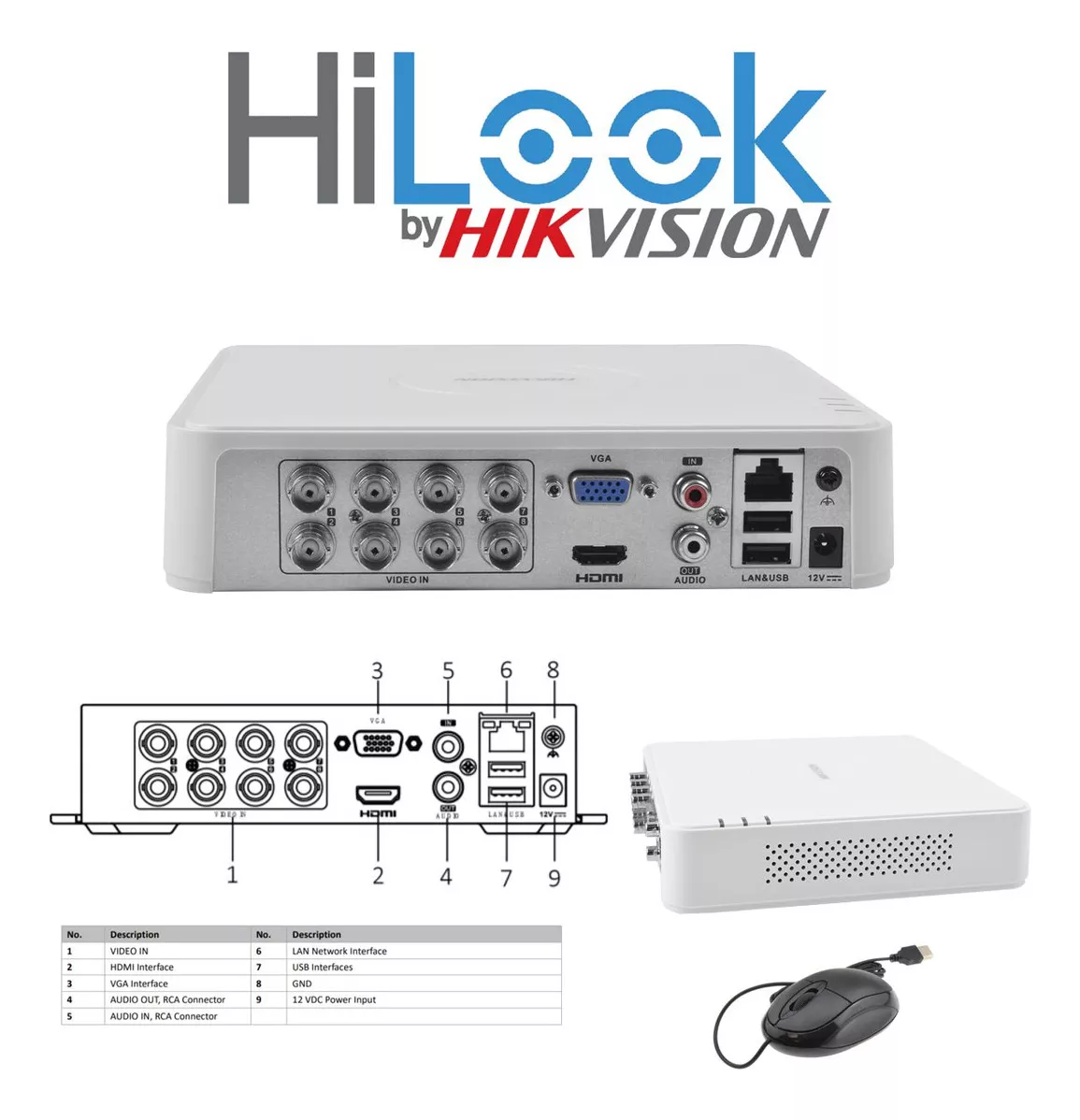 Kit Circuito Cerrado Hilook Dvr 8 Canales 6 Camaras 1080p 2mp Full Hd Thc-b120-pc Cable coaxial 18mts + Disco Duro 2tb