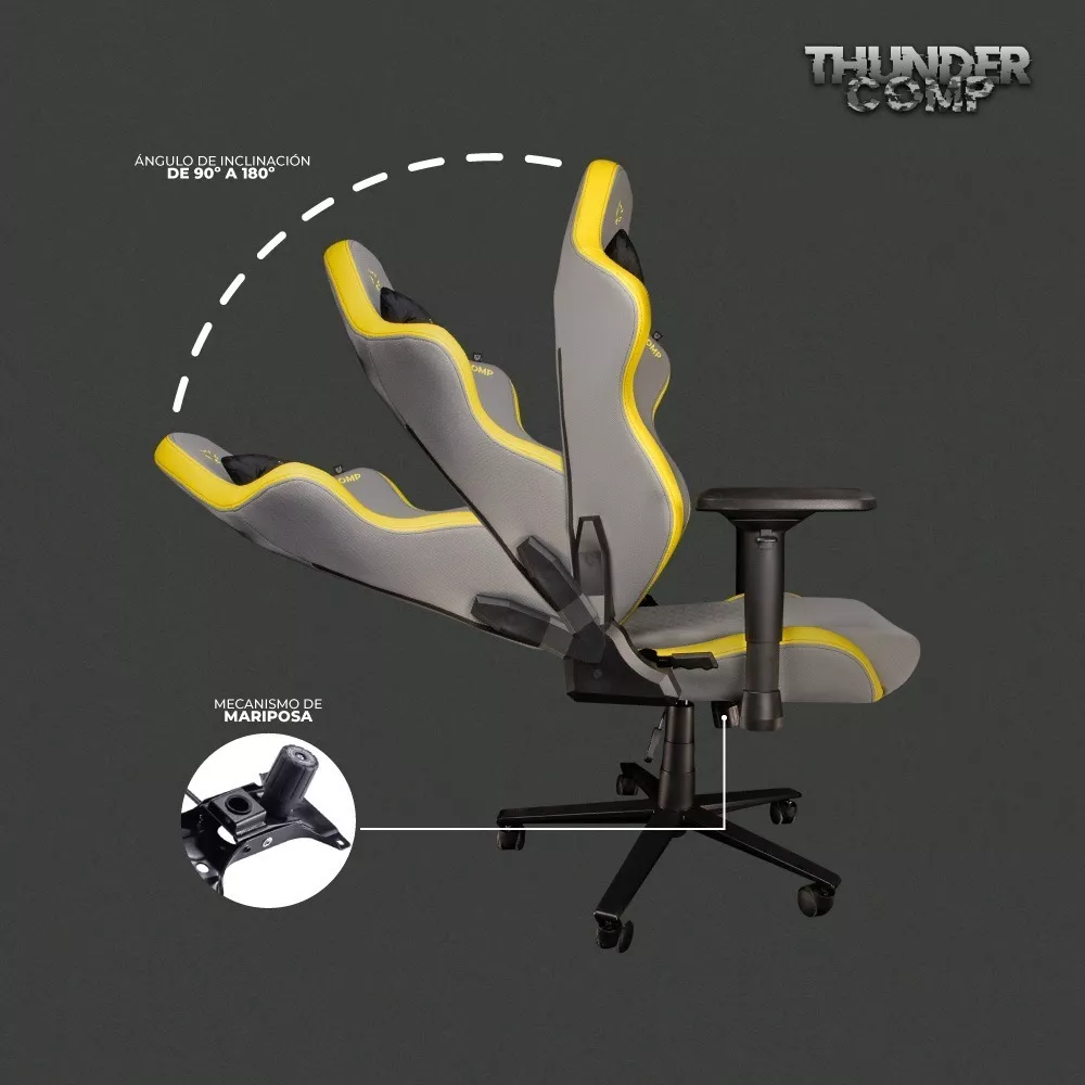 Silla de escritorio Balam Rush Thunder Comp gamer ergonómica  gris y amarilla y negra con tapizado de tela