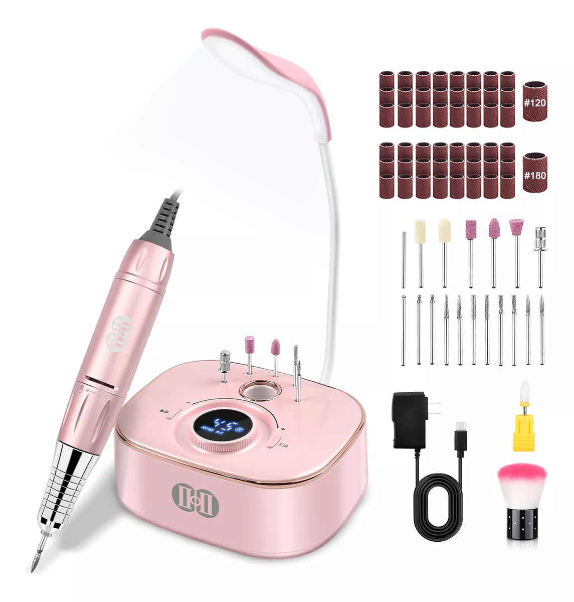 Ciicii Pulidor Esmeril Taladro De Uñas Profesional 45000rpm, Taladro De Uñas Eléctrico Con Led Para Técnicos De Uñas Profesionales O Principiantes