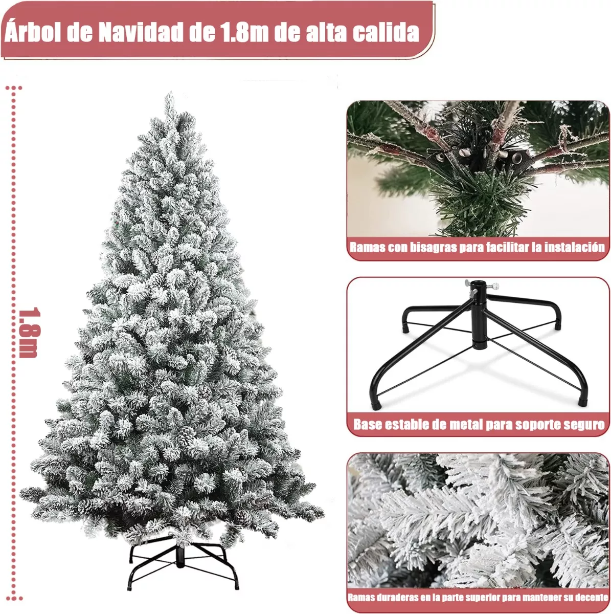 Árbol De Navidad Nieve Artificial 1.80m 800 Ramas Blancas
