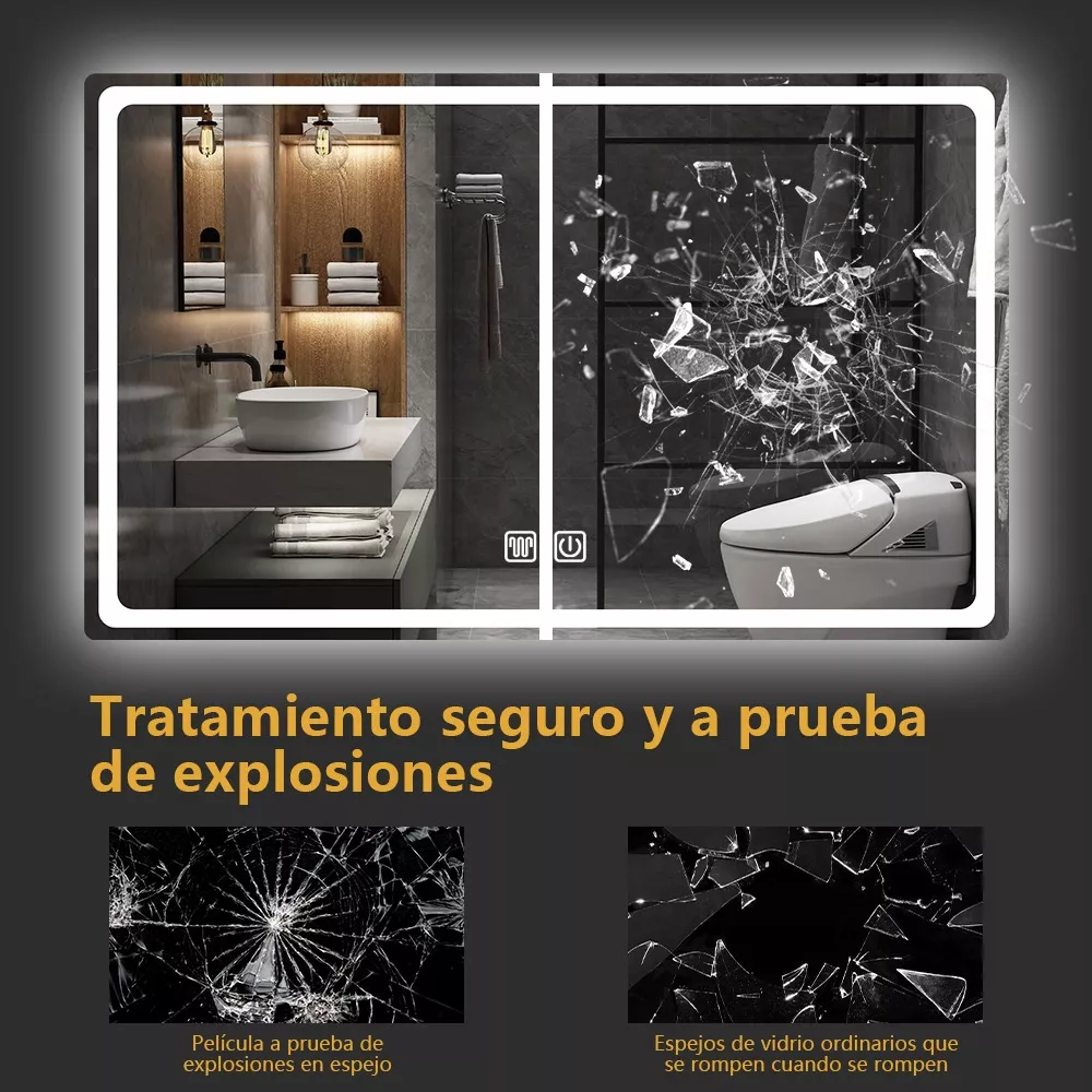 Espejo Led Baño 50x70cm Touch 3 Modo Con Función Antivaho