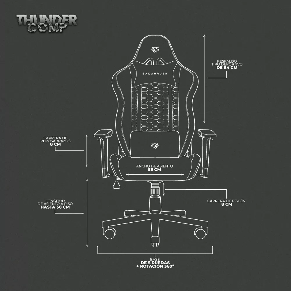 Silla de escritorio Balam Rush Thunder Comp gamer ergonómica  gris y amarilla y negra con tapizado de tela